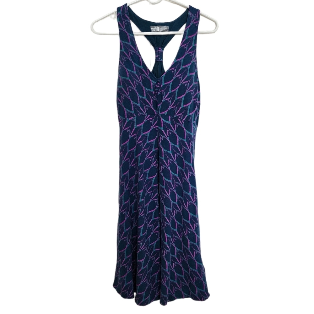 The North Face blue pink print knit racer back dress Medium